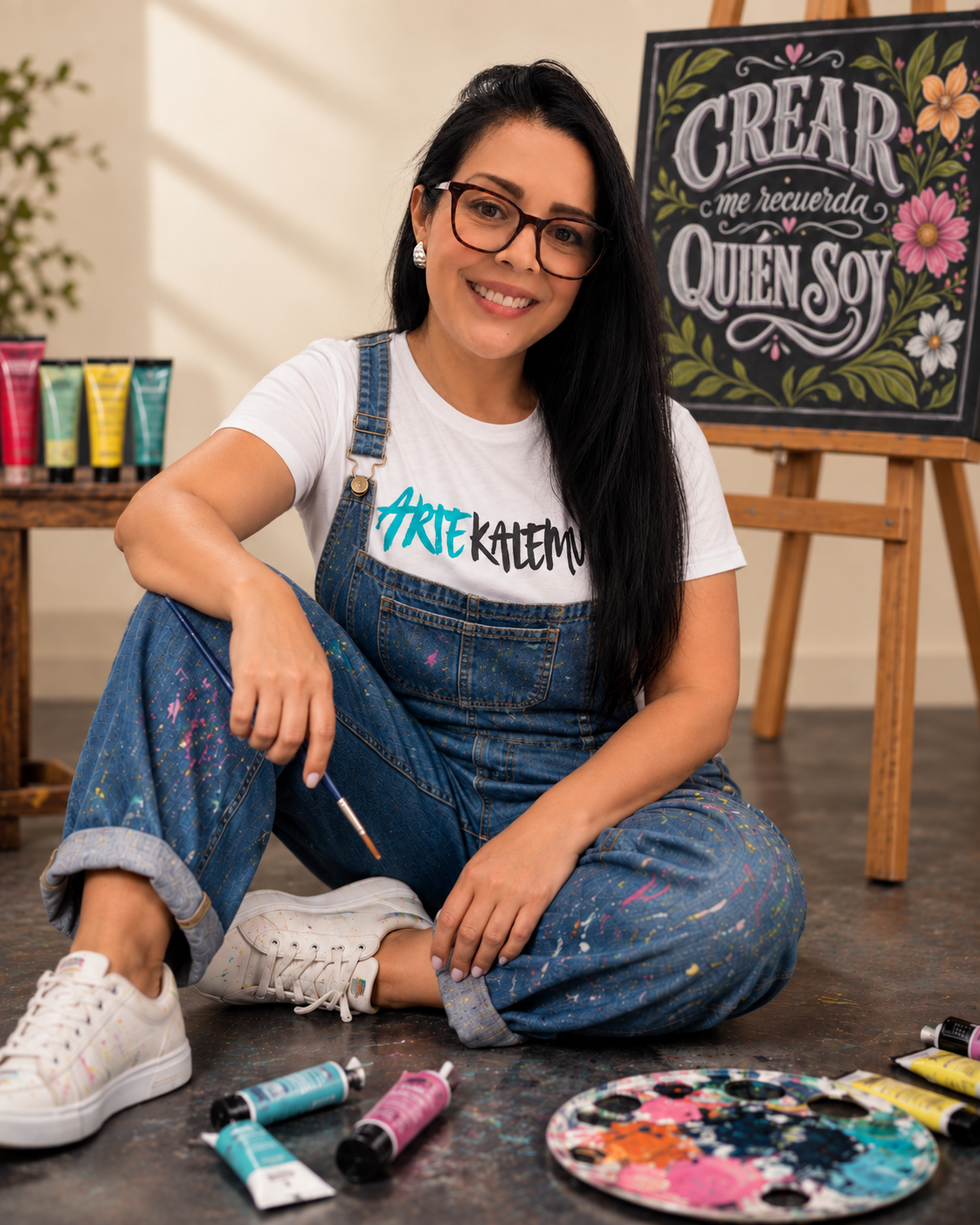 Karina Leal, artista de Artekalemu, en su taller